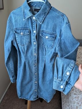 PrettyLittleThing Light Wash Denim Shirt Dress